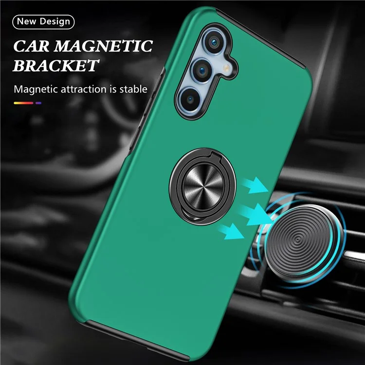 Para Samsung Galaxy A55 5G Case Slim-Fit PC+TPU Capa de Telefone com Suporte - Preto Esverdeado