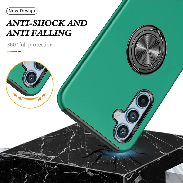 Para Samsung Galaxy A55 5G Case Slim-Fit PC+TPU Capa de Telefone com Suporte - Preto Esverdeado