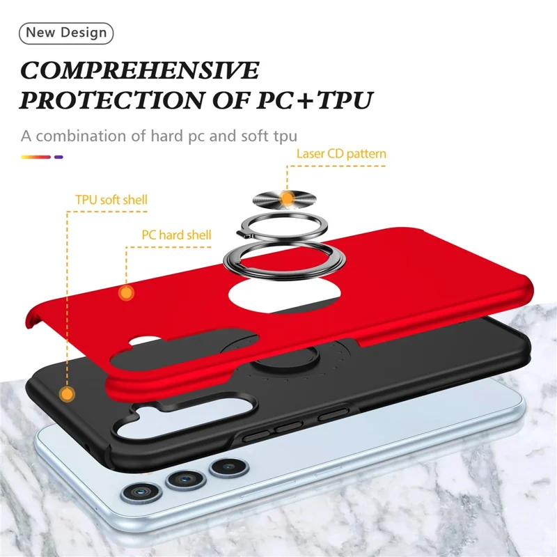 For Samsung Galaxy A55 5G Case Slim-Fit PC+TPU Phone Cover with Kickstand - Red
