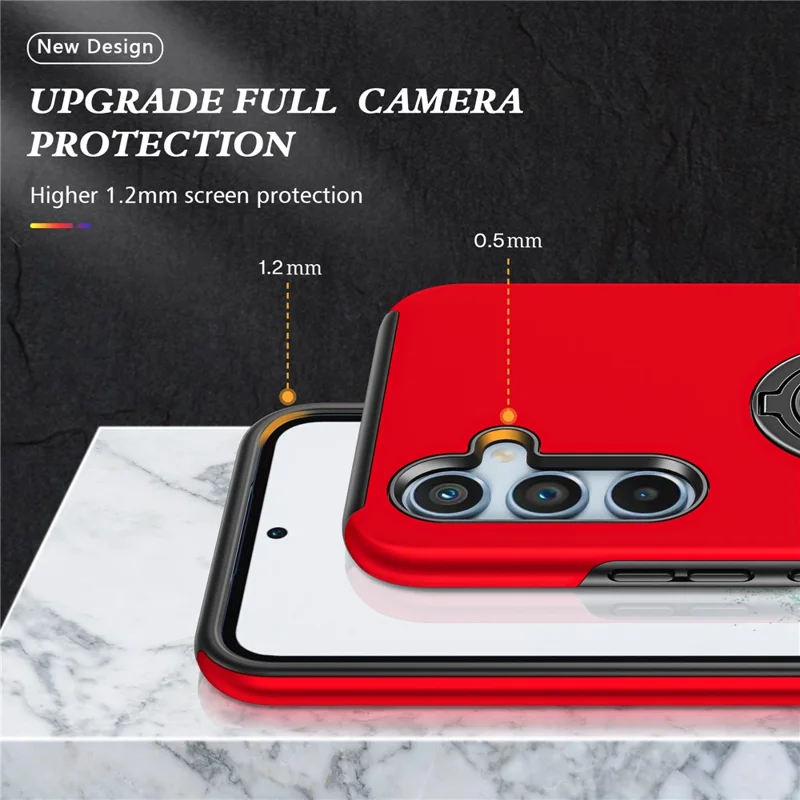 For Samsung Galaxy A55 5G Case Slim-Fit PC+TPU Phone Cover with Kickstand - Red