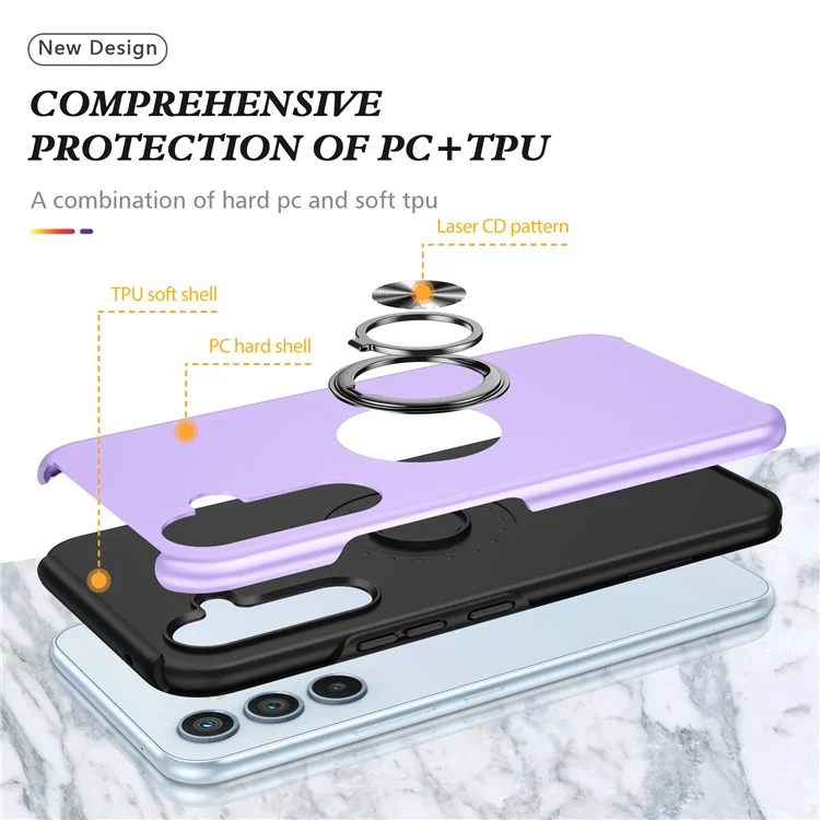 Für Samsung Galaxy A15 4G / A15 5G Slim Case PC+TPU Kickstand Handyhülle - Lila