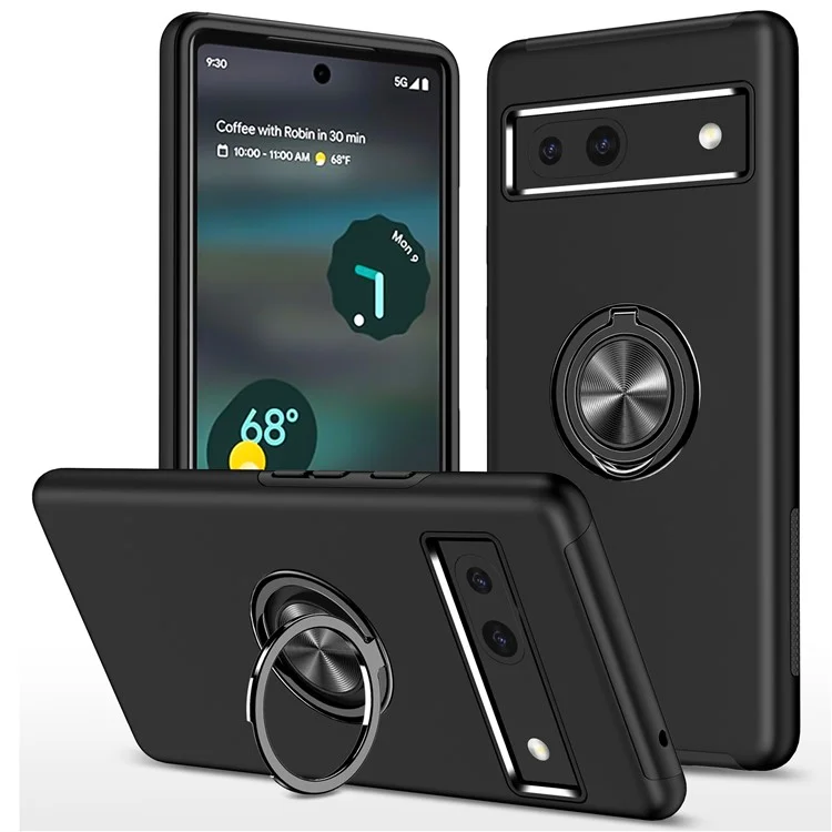 For Google Pixel 8a Shockproof Case PC+TPU Phone Cover with Kickstand - Black