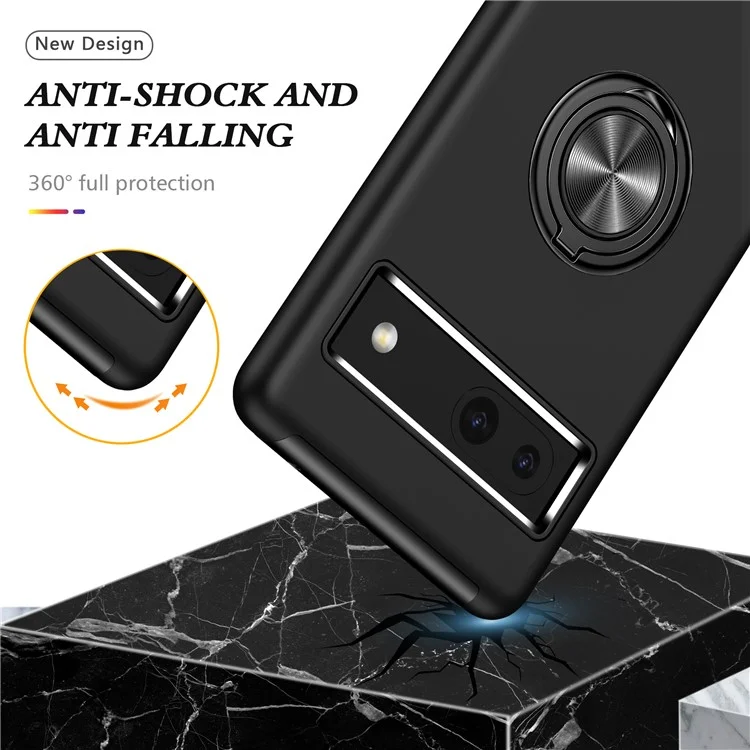 For Google Pixel 8a Shockproof Case PC+TPU Phone Cover with Kickstand - Black