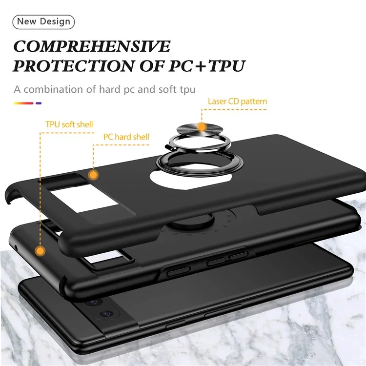 For Google Pixel 8a Shockproof Case PC+TPU Phone Cover with Kickstand - Black