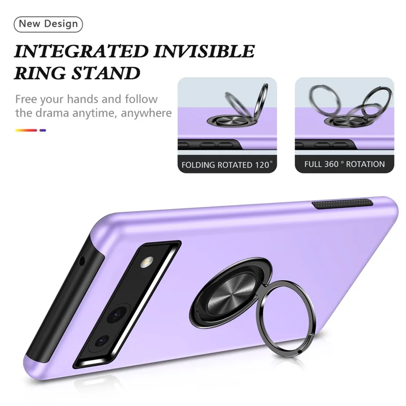 For Google Pixel 8a Shockproof Case PC+TPU Phone Cover with Kickstand - Purple