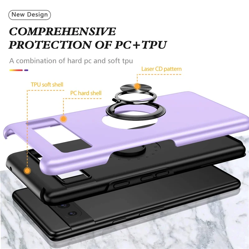 For Google Pixel 8a Shockproof Case PC+TPU Phone Cover with Kickstand - Purple