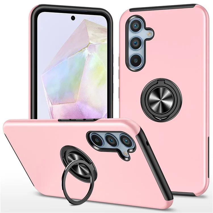 For Samsung Galaxy A35 5G Protective Case Kickstand PC+TPU Phone Cover - Rose Gold