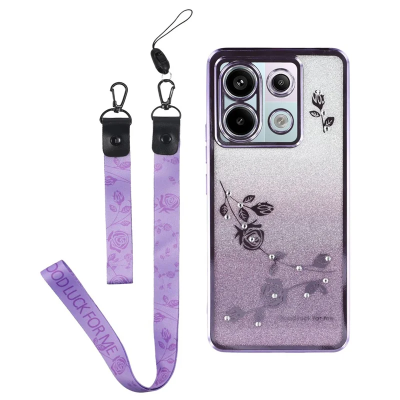 KADEM For Xiaomi Redmi Note 13 Pro 5G / Poco X6 5G Case Flower Pattern TPU Cover with Lanyard - Purple