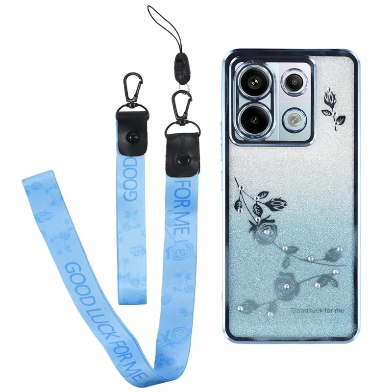 KADEM For Xiaomi Redmi Note 13 Pro 5G / Poco X6 5G Case Flower Pattern TPU Cover with Lanyard - Blue