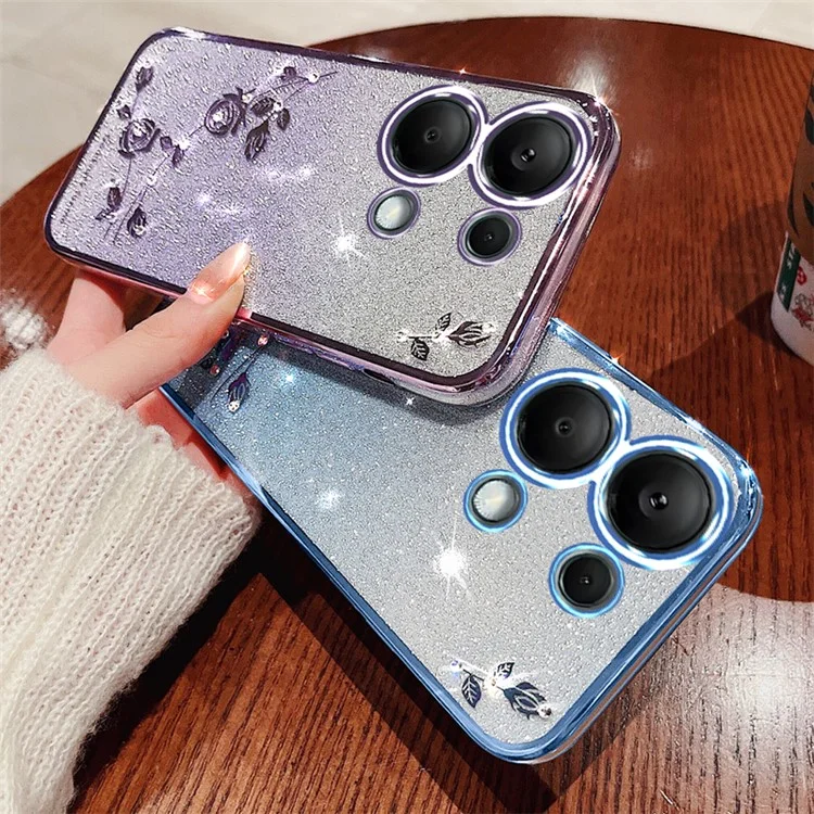 KADEM Für Xiaomi Redmi Note 13 5G TPU-Hülle mit Rhinestone-Dekor Telefonabdeckung mit Trageriemen - Roségold