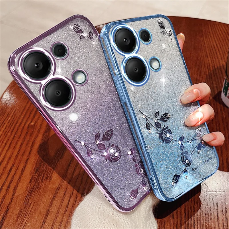 KADEM For Xiaomi Redmi Note 13 5G TPU Case Rhinestone Decor Phone Cover with Lanyard - Blue