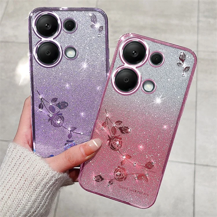 KADEM Für Xiaomi Redmi Note 13 5G Handyhüllen Blumendesign Weiche TPU-Abdeckung - Roségold