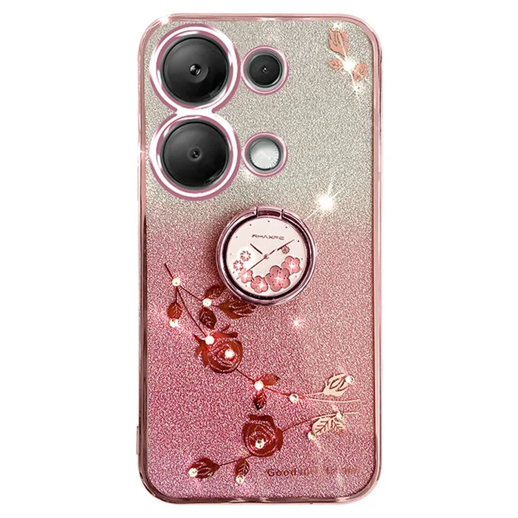 KADEM Para Xiaomi Redmi Note 13 5G Funda de Teléfono Celular Glitter TPU Cubierta con Anillo Soporte - Oro Rosa