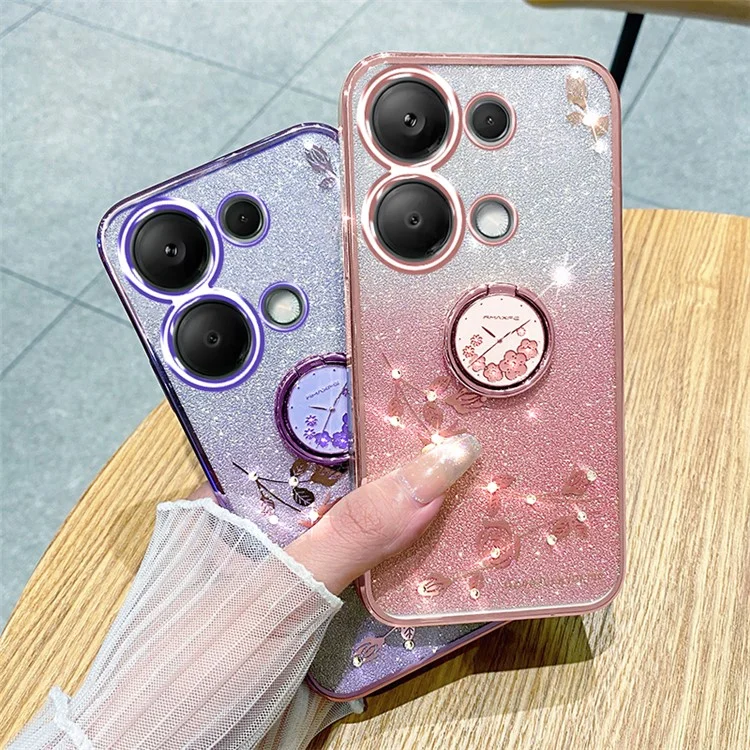 KADEM Para Xiaomi Redmi Note 13 5G Funda de Teléfono Celular Glitter TPU Cubierta con Anillo Soporte - Oro Rosa