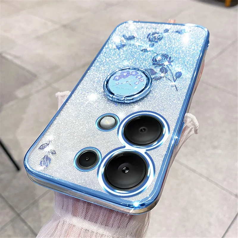 KADEM For Xiaomi Redmi Note 13 5G Cell Phone Case Glitter TPU Cover with Ring Kickstand - Blue