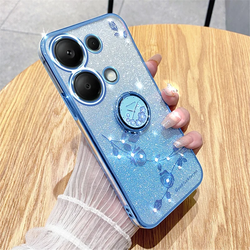 KADEM For Xiaomi Redmi Note 13 5G Cell Phone Case Glitter TPU Cover with Ring Kickstand - Blue