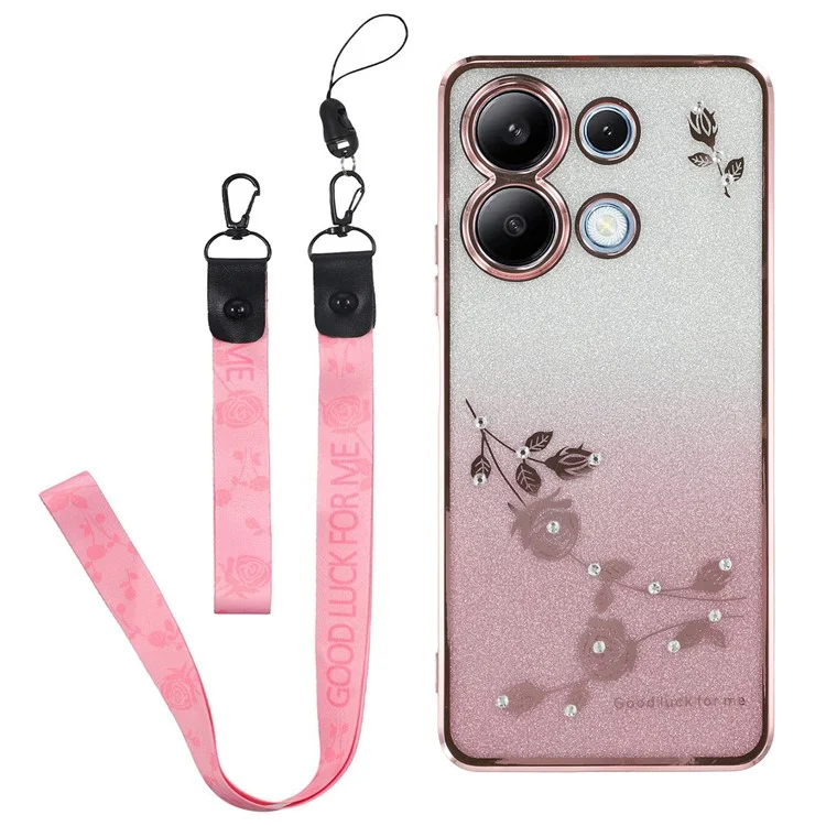 Kadem Para Xiaomi Redmi Nota 13 4G TPU Case Glitter Sparkle Tampo Com Cordão - Rosa Ouro