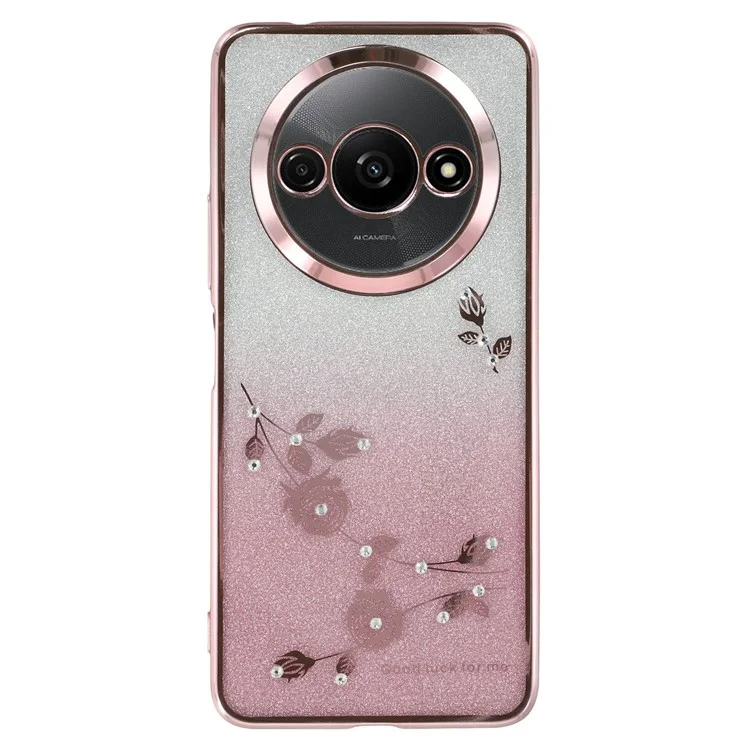 Kadem Per Xiaomi Redmi A3 Glitter Flower Case Flower Decorazione Rinestone Copertina Per Telefono TPU Flessibile - Oro Rosa