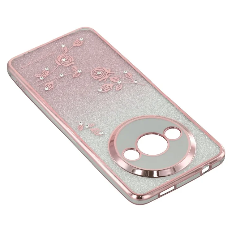 KADEM For Xiaomi Redmi A3 TPU Case Rhinestone Flower Back Cover Ring Kickstand - Rose Gold