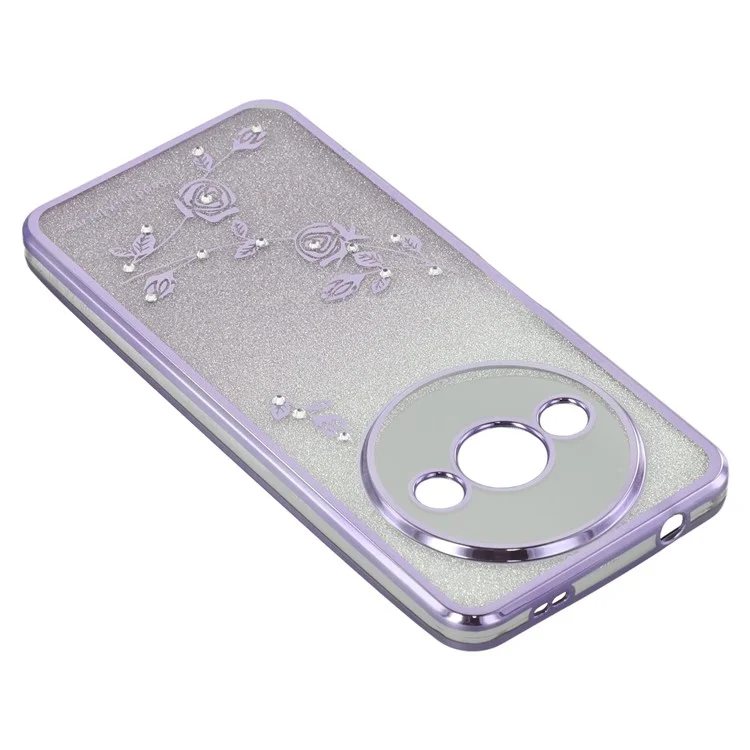 KADEM Für Xiaomi Redmi A3 4G / Poco C61 4G Hülle Weiche TPU-Blume Glitzer Strass Handyhülle mit Trageriemen - Lila