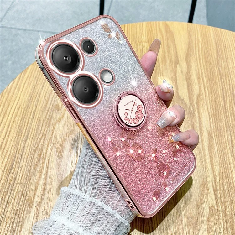 Kadem Pour Xiaomi Redmi Note 13 Pro 4G / Poco M6 Pro 4G Téléphone Case Rhinestone Decor Ring Kickstand TPU Cover - or Rose