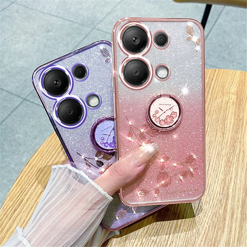 Kadem Pour Xiaomi Redmi Note 13 Pro 4G / Poco M6 Pro 4G Téléphone Case Rhinestone Decor Ring Kickstand TPU Cover - or Rose