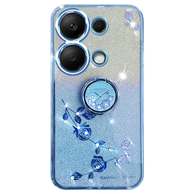 KADEM For Xiaomi Redmi Note 13 Pro 4G / Poco M6 Pro 4G Phone Case Rhinestone Decor Ring Kickstand TPU Cover - Blue