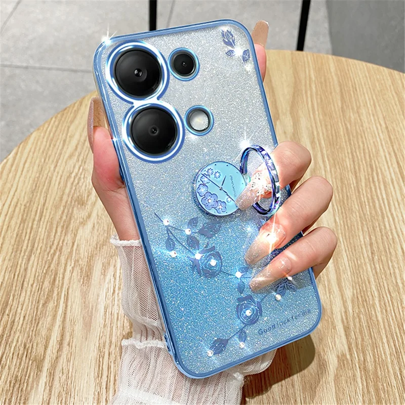 KADEM For Xiaomi Redmi Note 13 Pro 4G / Poco M6 Pro 4G Phone Case Rhinestone Decor Ring Kickstand TPU Cover - Blue