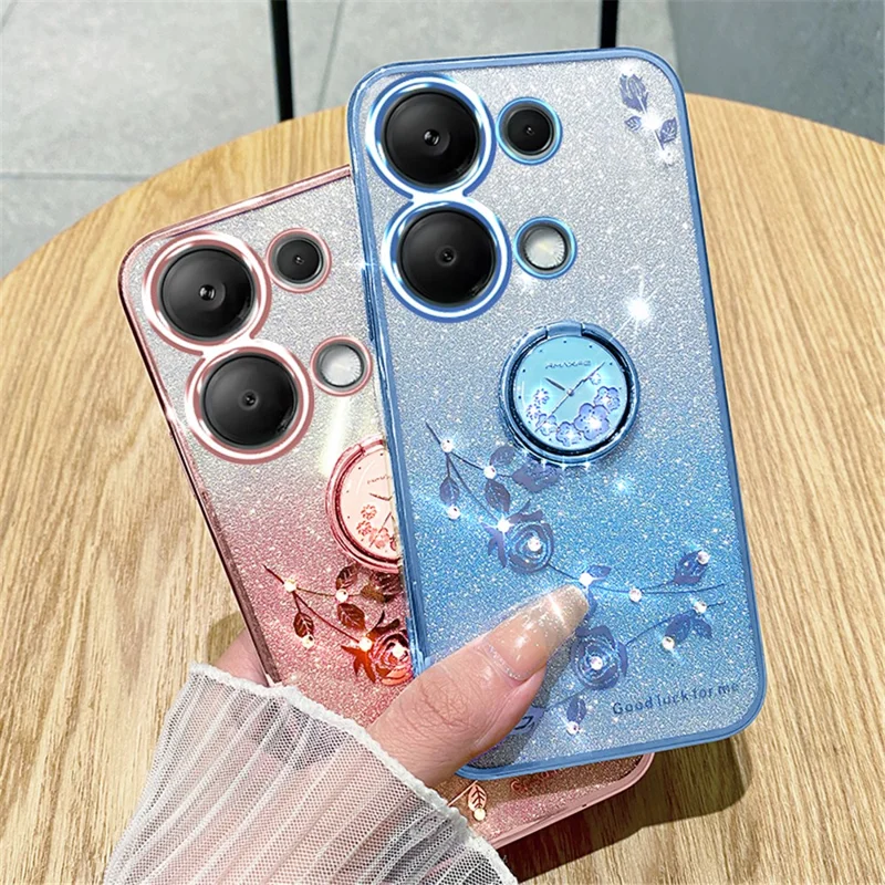 KADEM For Xiaomi Redmi Note 13 Pro 4G / Poco M6 Pro 4G Phone Case Rhinestone Decor Ring Kickstand TPU Cover - Blue