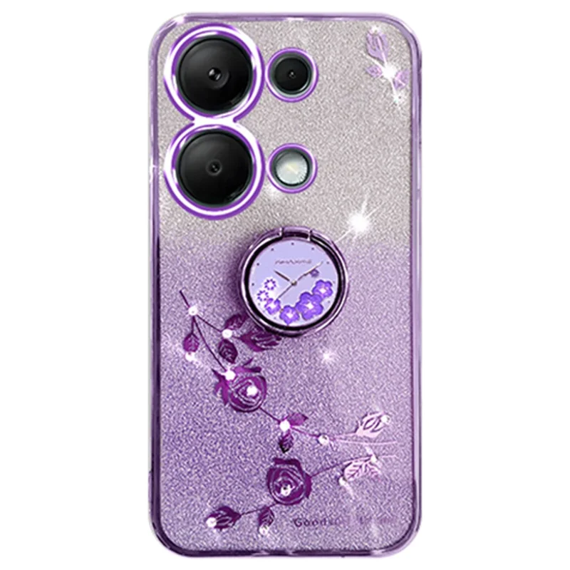 KADEM Per Xiaomi Redmi Note 13 Pro 4G / Poco M6 Pro 4G Custodia per Telefono Decorazione con Strass Supporto Rotante Cover TPU - Viola
