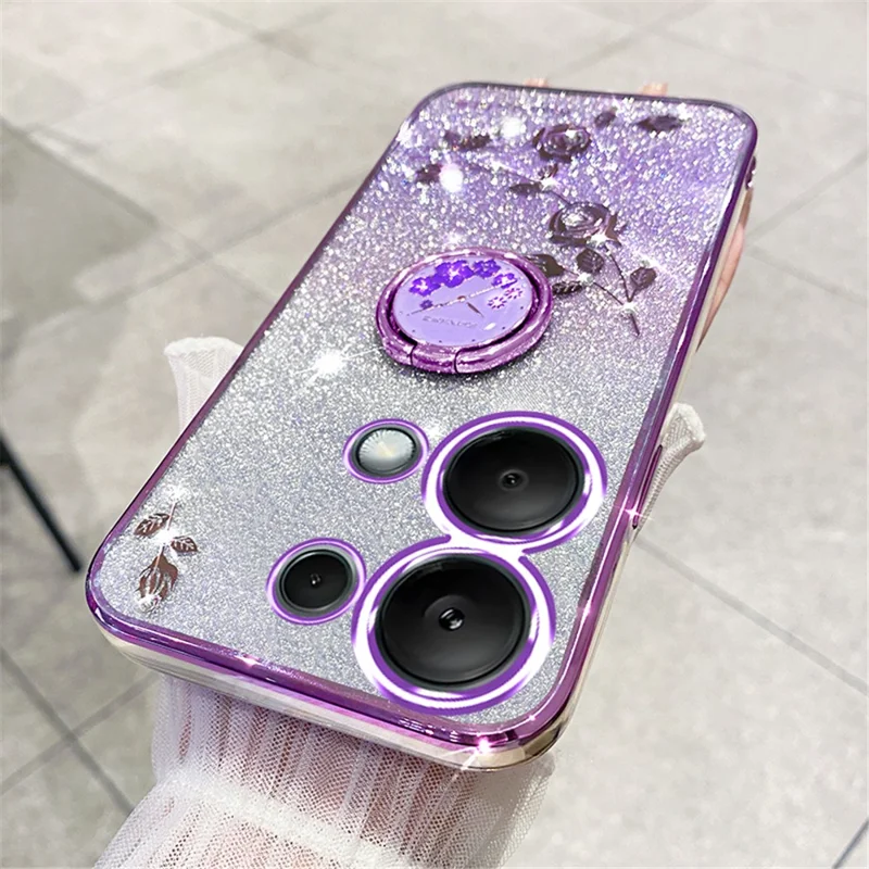 KADEM Per Xiaomi Redmi Note 13 Pro 4G / Poco M6 Pro 4G Custodia per Telefono Decorazione con Strass Supporto Rotante Cover TPU - Viola