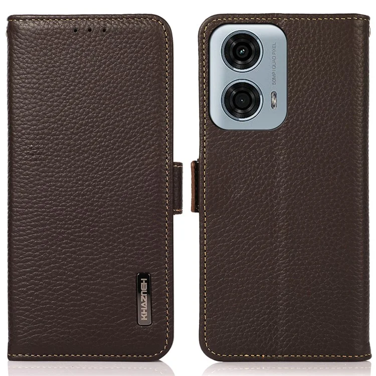 KHAZNEH Per Motorola Moto G45 5G / G34 5G Cover Texture Litchi RFID Blocking Anti-Drop Cover per telefono - Marrone
