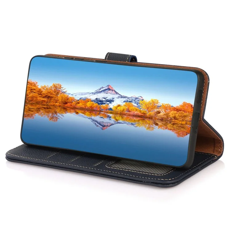 KHAZNEH Per Motorola Moto G45 5G / G34 5G Custodia RFID Blocking Anti-Scratch Stand Phone Cover - Blu