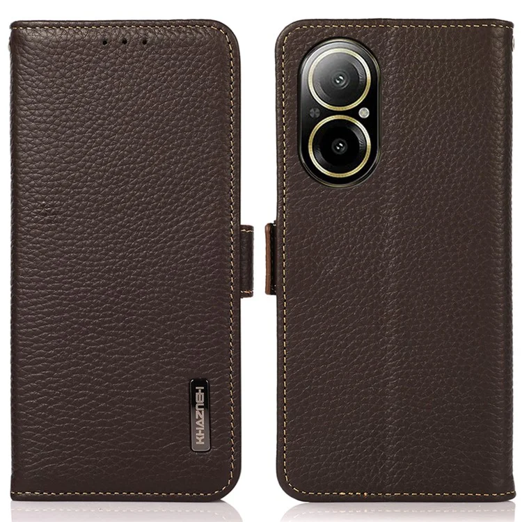 KHAZNEH Para Realme C67 4G Case Litchi Texture RFID Blocking Shockproof Phone Cover - Marrom