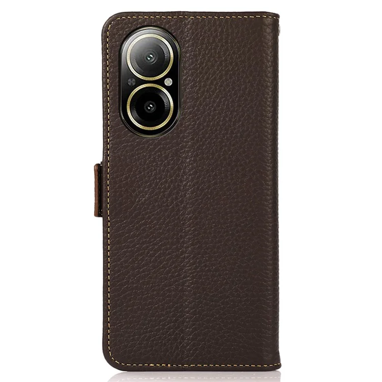 KHAZNEH Para Realme C67 4G Case Litchi Texture RFID Blocking Shockproof Phone Cover - Marrom