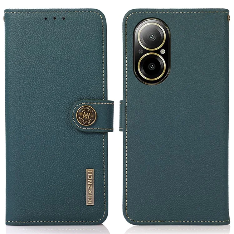 KHAZNEH para Realme C67 4G Phone Case RFID Blocking Genuine Cow Leather Flip Cover - Verde