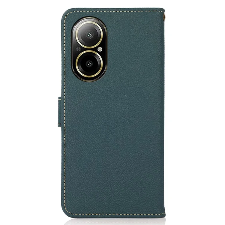KHAZNEH para Realme C67 4G Phone Case RFID Blocking Genuine Cow Leather Flip Cover - Verde