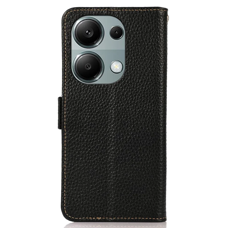 KHAZNEH Für Xiaomi Redmi Note 13 4G Wallet Case Genuine Cow Leather+TPU Phone Cover - Schwarz