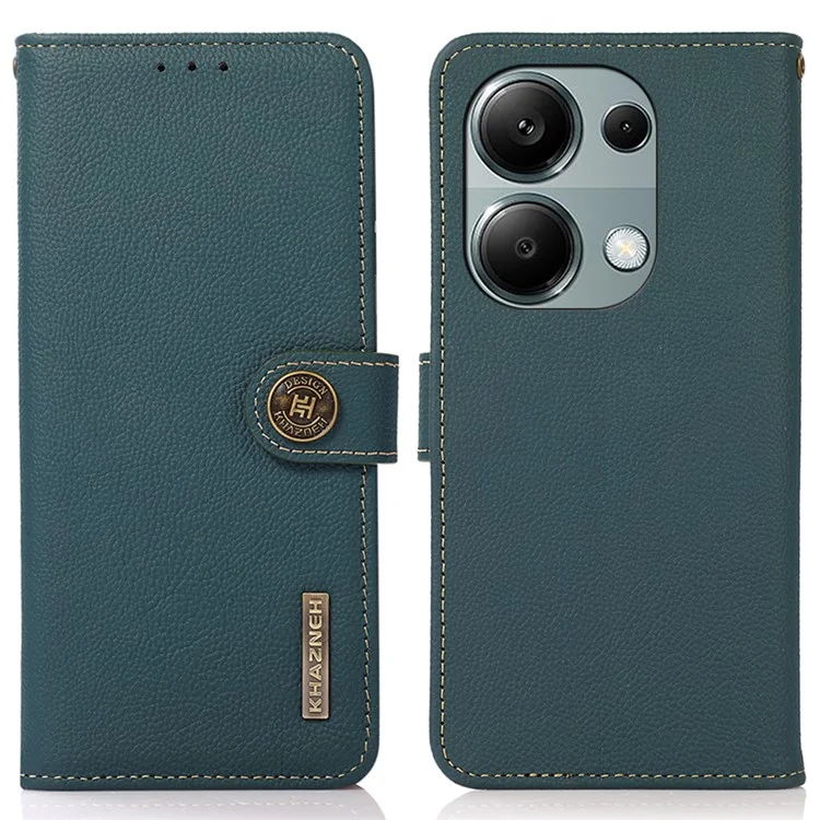 KHAZNEH Für Xiaomi Redmi Note 13 4G Hülle Echtes Rindsleder Handy Brieftasche Cover RFID-Blockierung - Grün
