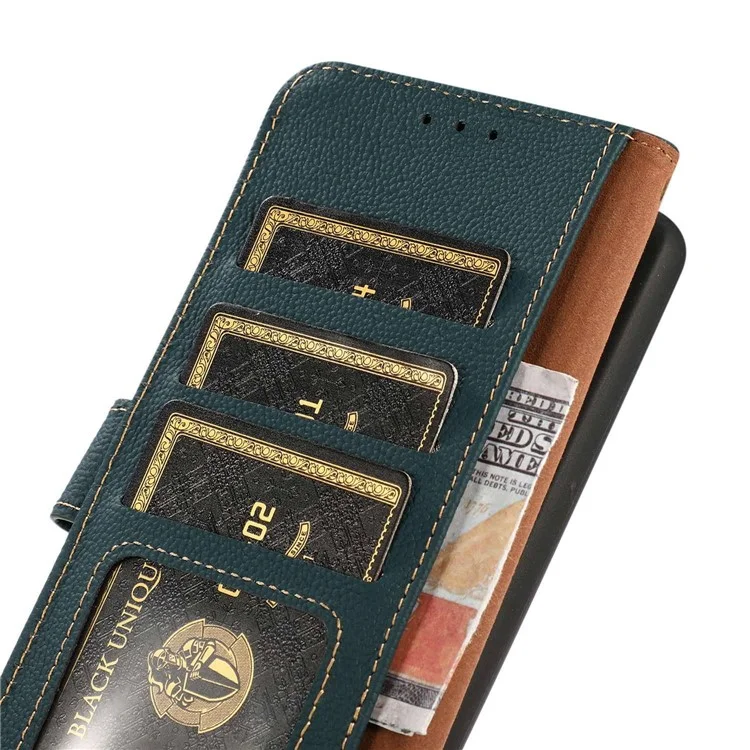 KHAZNEH For Xiaomi Redmi Note 13 4G Case Genuine Cow Leather Phone Wallet Cover RFID Blocking - Green