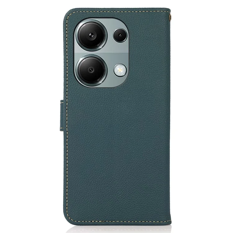 KHAZNEH Für Xiaomi Redmi Note 13 4G Hülle Echtes Rindsleder Handy Brieftasche Cover RFID-Blockierung - Grün