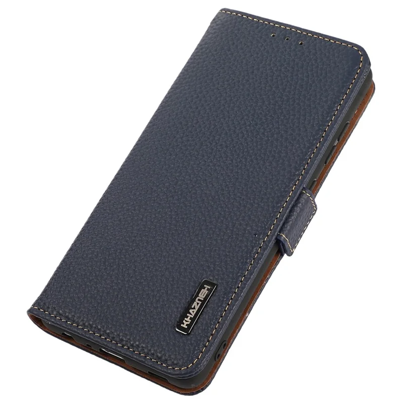 KHAZNEH For Xiaomi Redmi Note 13 Pro 4G / Poco M6 Pro 4G Wallet Case RFID Blocking Genuine Cow Leather Phone Cover - Blue