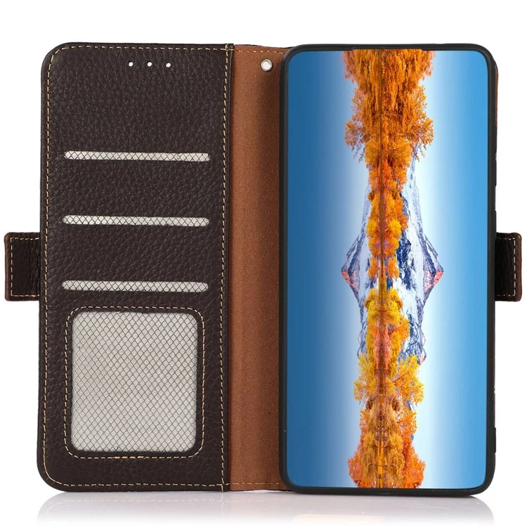 KHAZNEH Para Xiaomi Redmi Note 13 Pro 4G / Poco M6 Pro 4G Funda de Teléfono Wallet RFID Blocking Piel de Vaca Genuina - Marrón