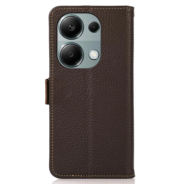 KHAZNEH Para Xiaomi Redmi Note 13 Pro 4G / Poco M6 Pro 4G Funda de Teléfono Wallet RFID Blocking Piel de Vaca Genuina - Marrón