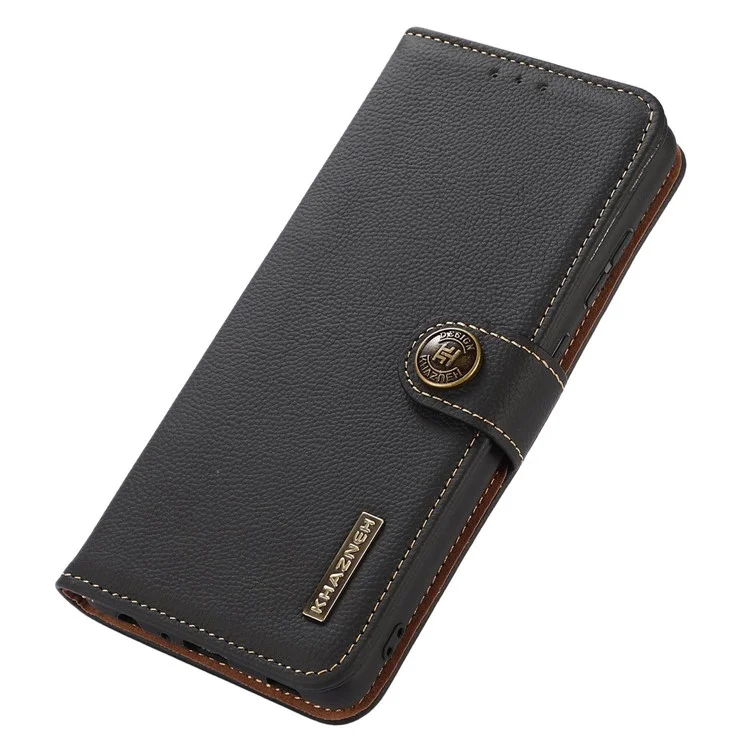 KHAZNEH para Xiaomi Redmi Note 13 Pro 4G / Poco M6 Pro 4G Capa Genuína de Couro de Vaca + TPU Capa de Telefone com Suporte - Preto