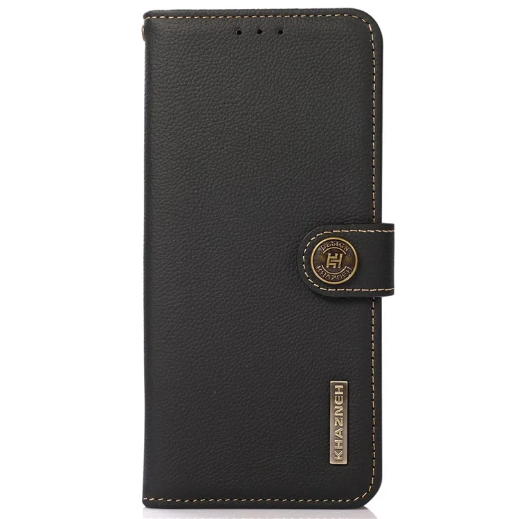 KHAZNEH para Xiaomi Redmi Note 13 Pro 4G / Poco M6 Pro 4G Capa Genuína de Couro de Vaca + TPU Capa de Telefone com Suporte - Preto