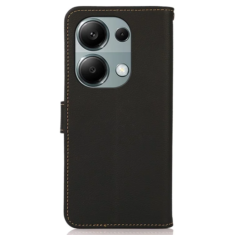 KHAZNEH para Xiaomi Redmi Note 13 Pro 4G / Poco M6 Pro 4G Capa Genuína de Couro de Vaca + TPU Capa de Telefone com Suporte - Preto