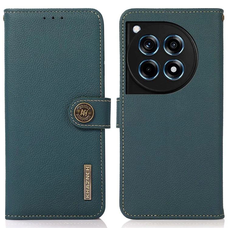 KHAZNEH Para OnePlus Ace 3 5G / 12R 5G Capa de Celular de Couro Genuíno de Vaca RFID Blocking Cover - Verde