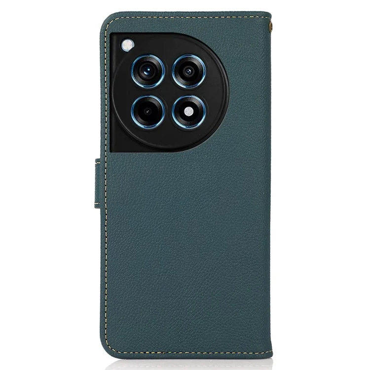 KHAZNEH Para OnePlus Ace 3 5G / 12R 5G Capa de Celular de Couro Genuíno de Vaca RFID Blocking Cover - Verde