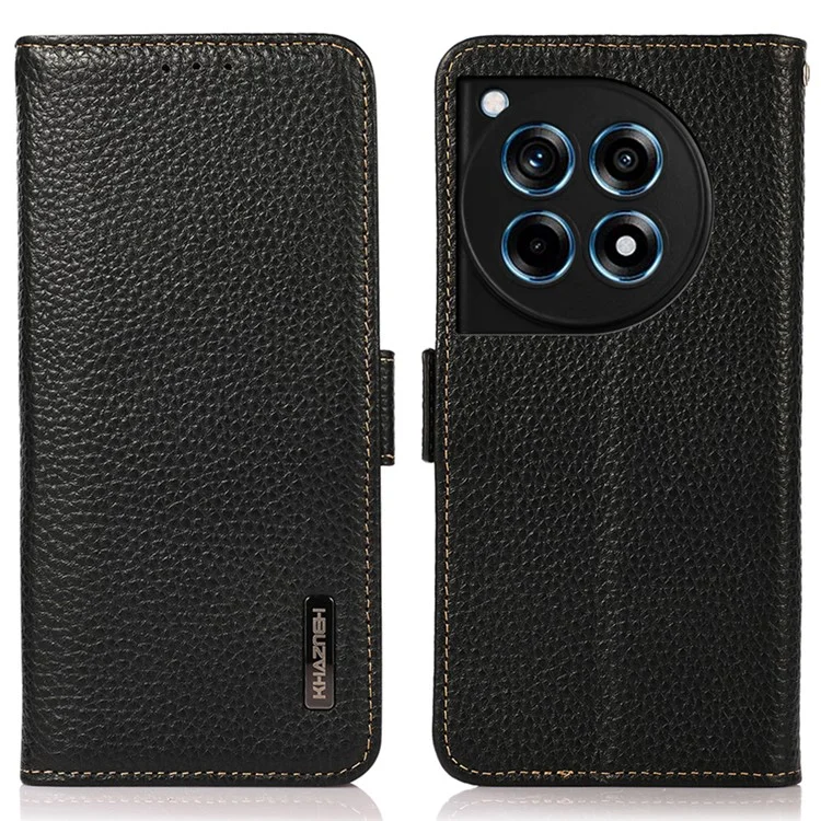 KHAZNEH For OnePlus Ace 3 5G / 12R 5G Magnetic Phone Case Litchi Texture RFID Blocking Anti-drop Cover - Black